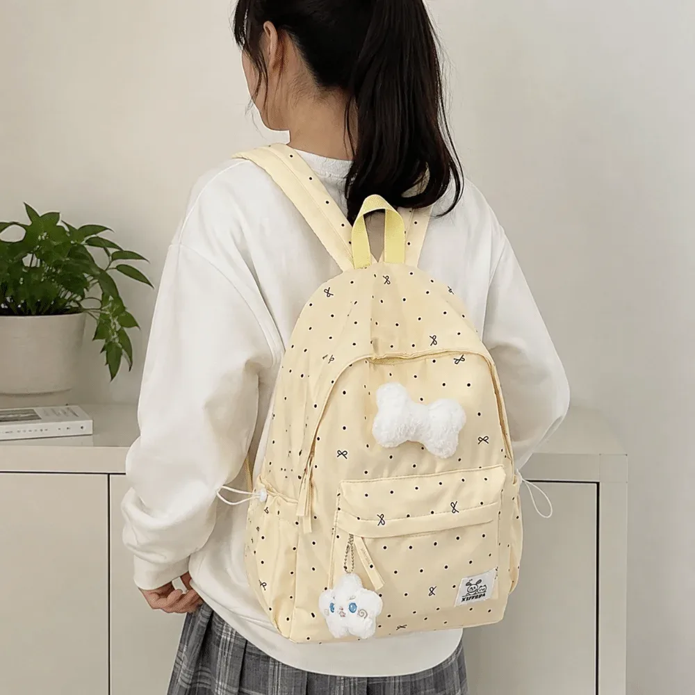sac à dos léger à pois avec nœud papillon, respirant, pour étudiants, polyvalent, décontracté, grande capacité, pour l'école et les voyages