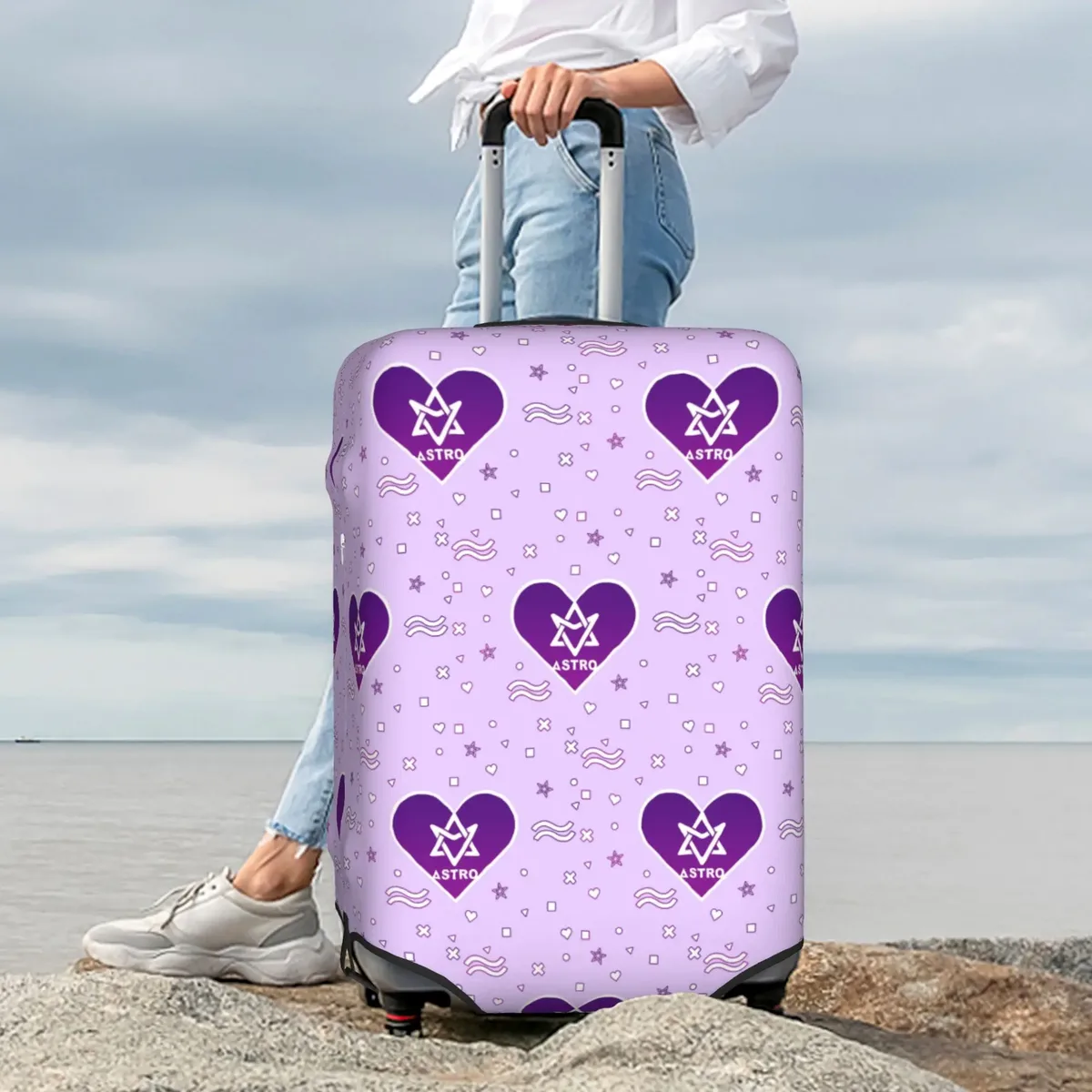 housse de valise élastique kpop astros mj jinjin cha eun woo yoon san ha rocky, protection pour valise adaptée aux tailles 18-32 pouces