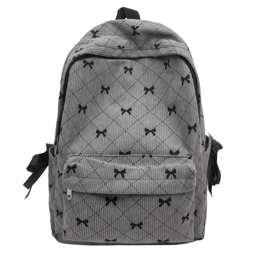 sac à dos en velours côtelé style coréen tendance, grande capacité, bretelles réglables, imprimé nœud, pour étudiants et lycéens