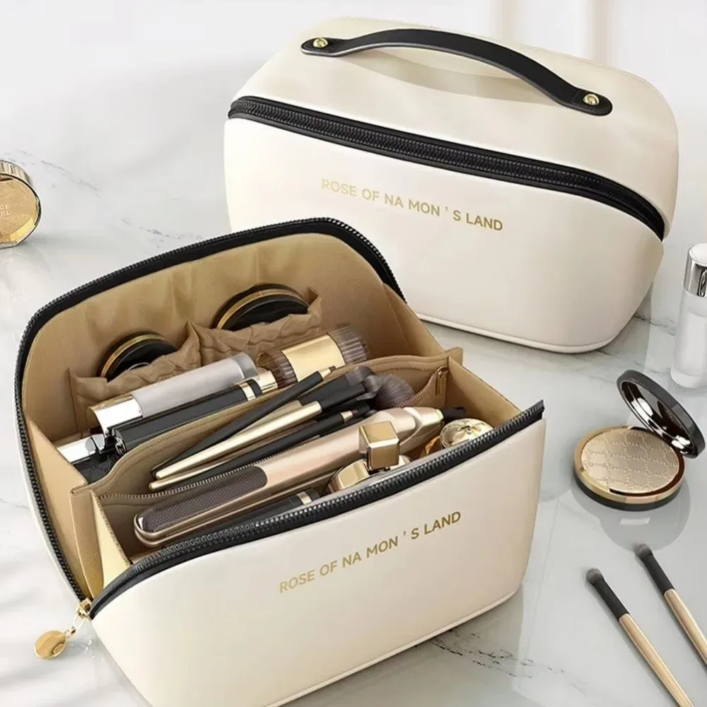 Sac de maquillage portable tendance, grande capacité, sac de voyage organisateur multi-compartiments, trousse de toilette en PU