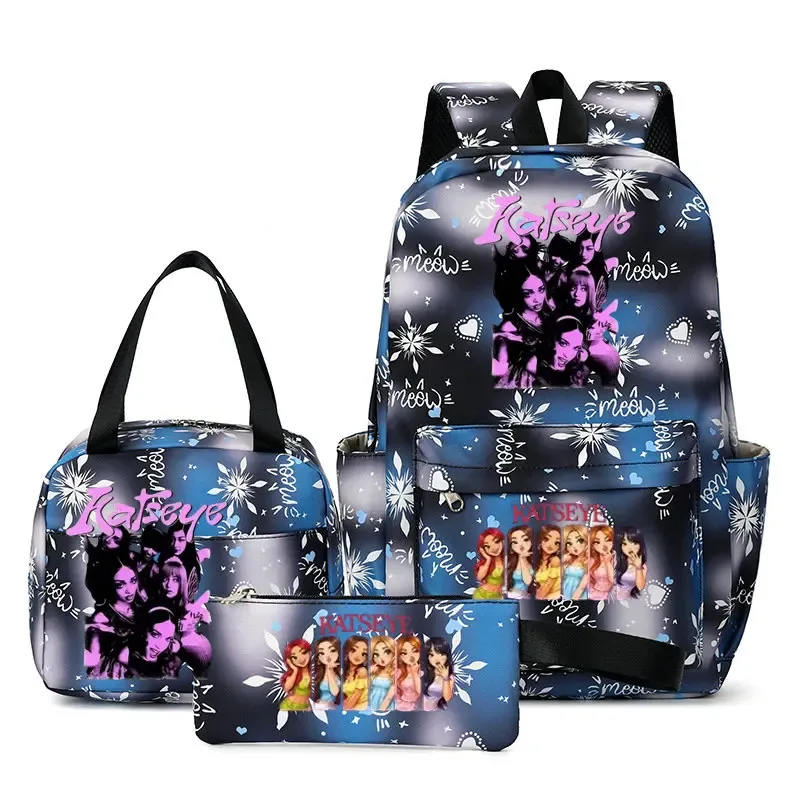 sacs à dos katseye à imprimé amusant, ensemble de 3 pièces, sacs d'école en nylon pour ordinateur portable pour femmes, pour adolescentes, garçons, étudiants, enfants, kawaii