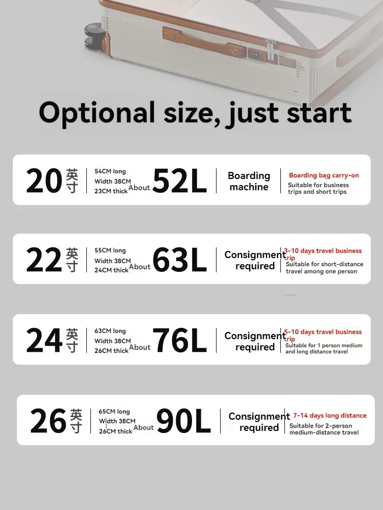 2025 nouvelle valise de voyage de grande capacité de freinage antichoc à tige large 20 "sac de verrouillage de bagage vérifié