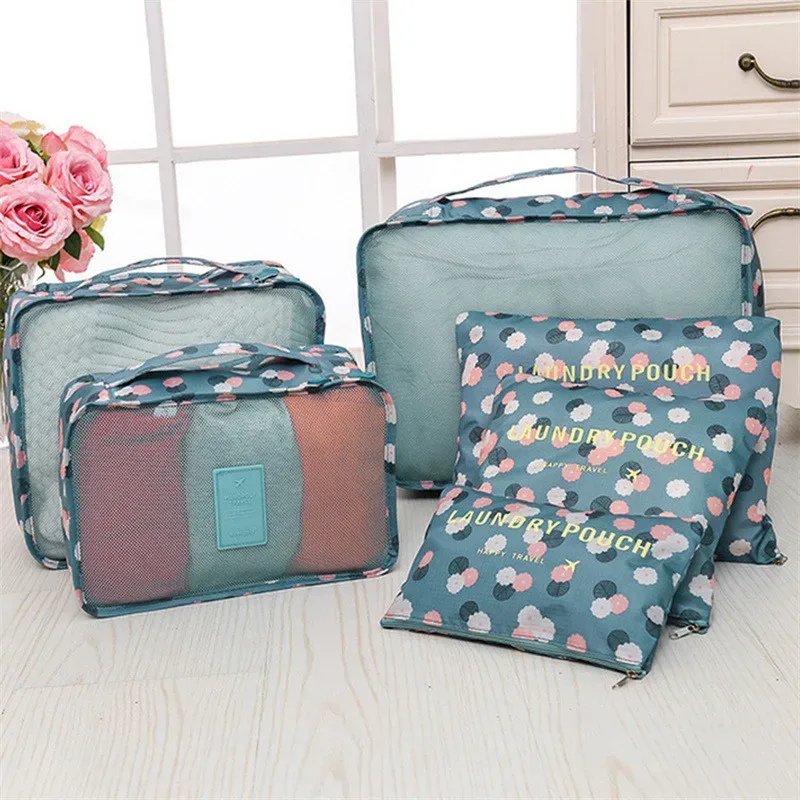 Lot de 6 sacs de rangement de voyage pour vêtements, organisateur de garde-robe, pochette de valise, sac de rangement de voyage, étui pour chaussures, sac de rangement pour vêtements