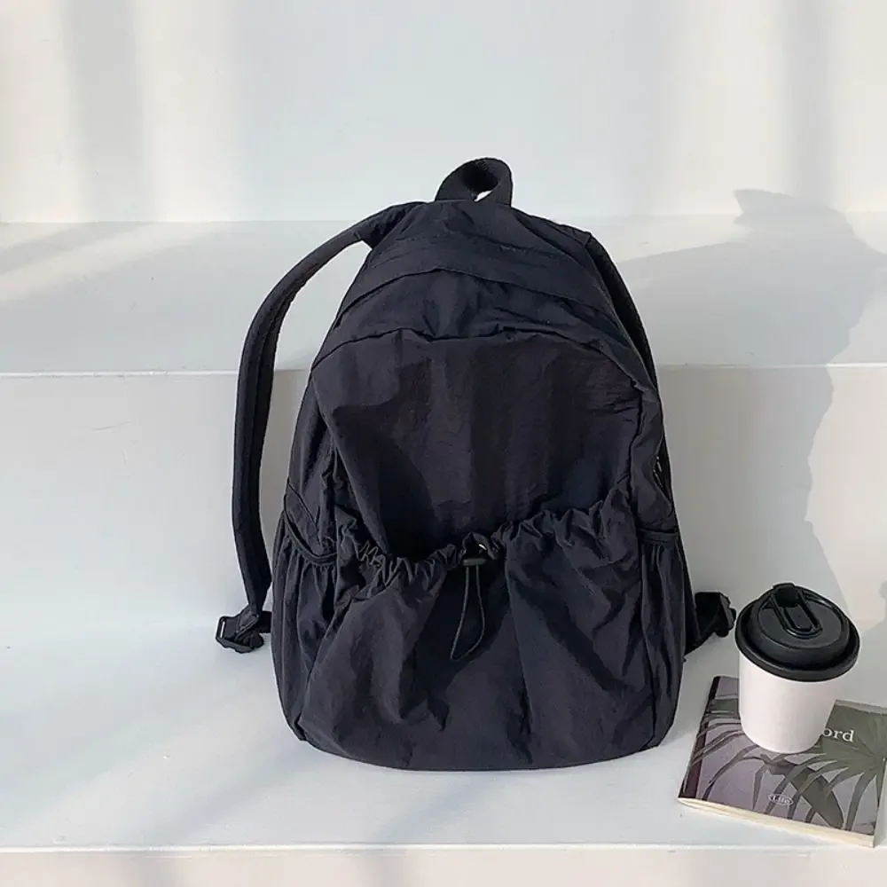 sac à dos décontracté de style coréen avec cordon de serrage, pliable, léger, en nylon doux, couleur unie, sac fourre-tout, sac à bandoulière pour employé de bureau
