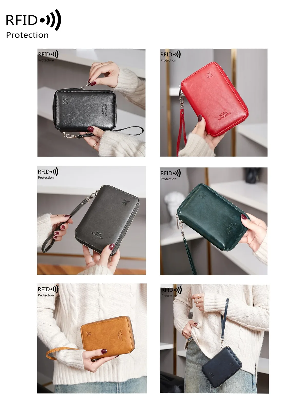 portefeuille de voyage antivol rfid avec fermeture éclair, style rétro, pour hommes et femmes, sacs de passeport multifonctionnels simples, clip de passeport