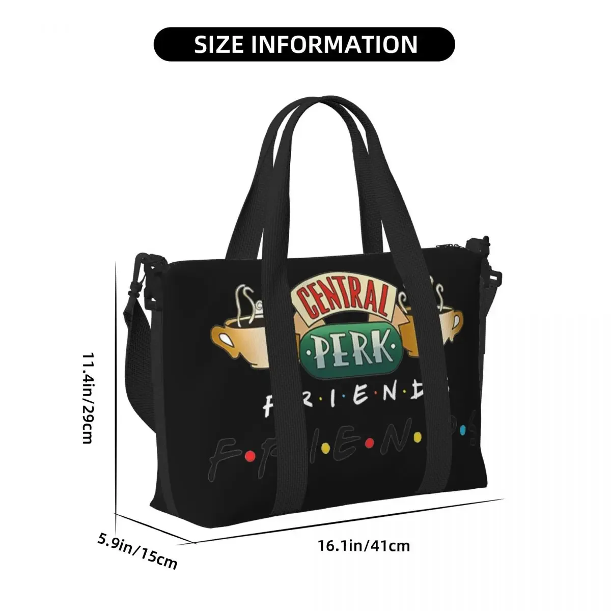 personnalisé drôle amis émission de télévision sac fourre-tout femmes grande capacité central perk café bande dessinée salle de sport plage sacs de voyage
