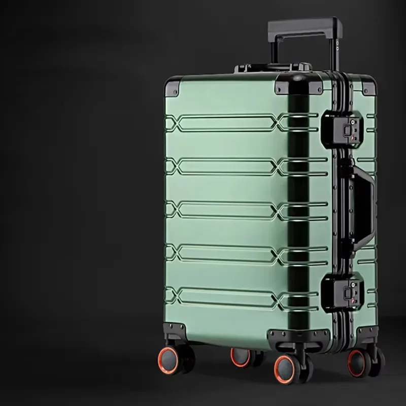 valise de voyage en alliage aluminium-magnésium pour hommes, bagage à roulettes pour affaires, bagage cabine à roulettes.