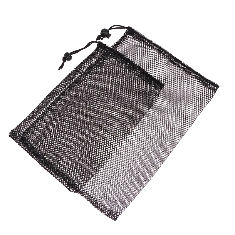 Sac à cordon en maille de nylon noir multi-usage, durable, pour rangement, maison, voyage, activités de plein air, sac à linge, sac de rangement
