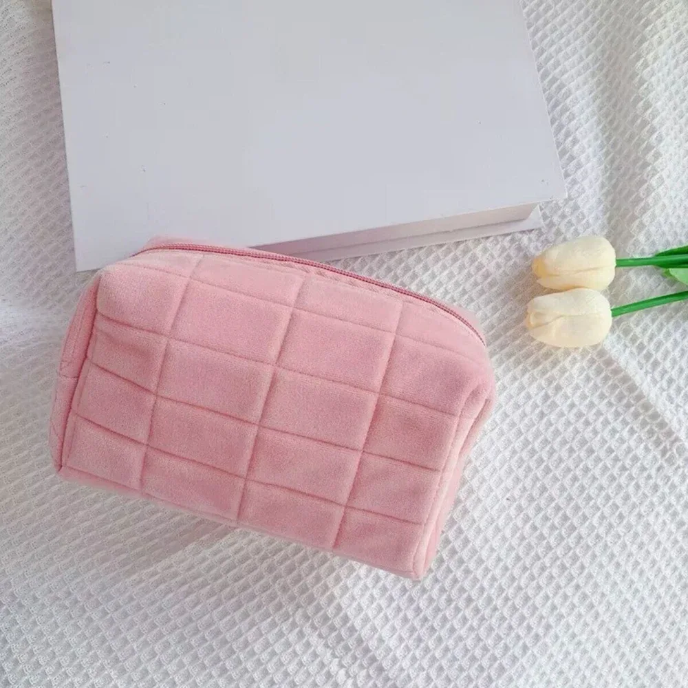pointrousse de maquillage en peluche pour femmes, petits sacs cosmétiques de voyage portables, trousse de toilette à fermeture éclair pour documents solides, sacs de rangement pour poudres lavantes