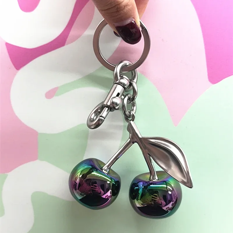 Pendentif cerise de couleur dégradée pour sac à main d'entraîneur, sacs à bandoulière, accessoires cadeau, porte-clés pendentif cerises pour femmes