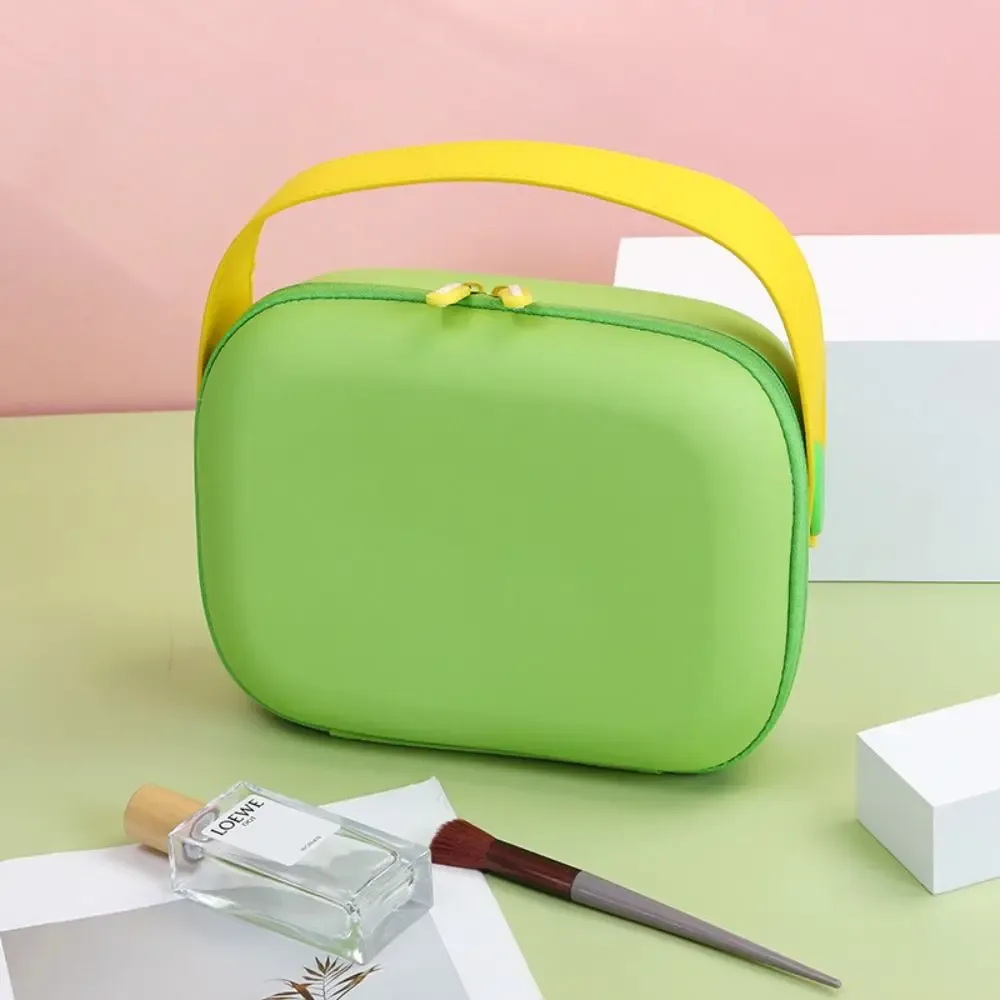 sac cosmétique simple en pu imperméable avec poignée, sac fourre-tout carré portable, couleur bonbon, grande capacité, sac de rangement pour articles de toilette, voyage