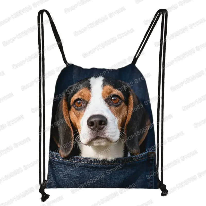 sac de poche imprimé animal pour femme, sac à cordon de serrage, chat mignon et chien, sacs de rangement de loisirs, sac à dos pour adolescent, porte-chaussures pour cadeau de voyage
