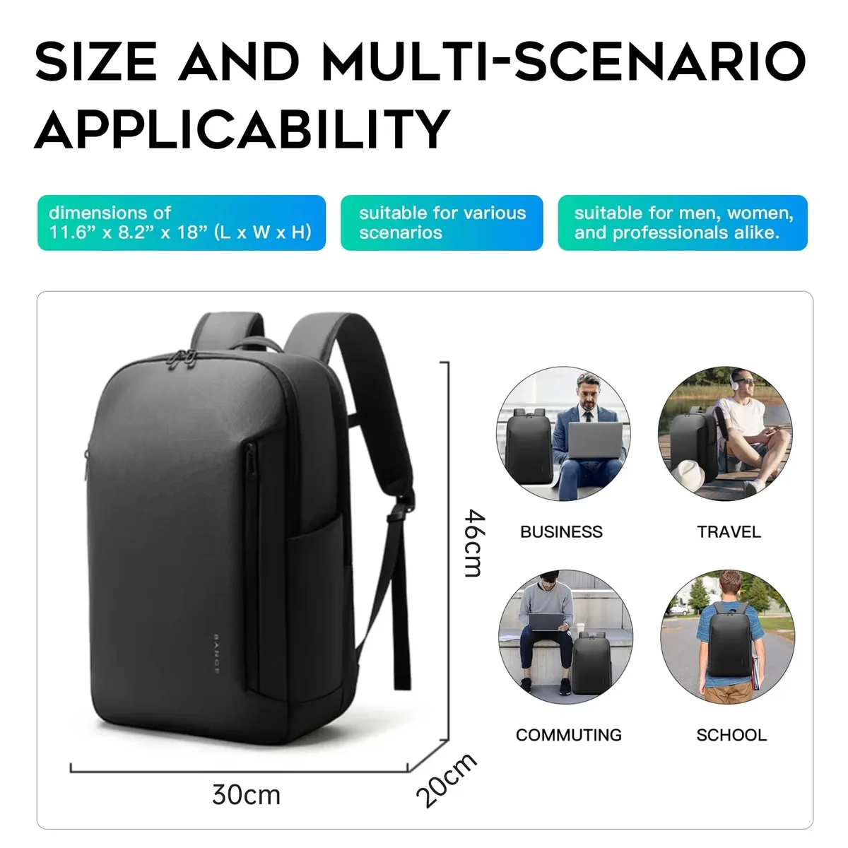 bange nouveau décontracté multi-poches grande capacité quotidien 15.6 pouces ordinateur portable léger étanche pour voyage d'affaires spacieux hommes sac à dos avec ykk