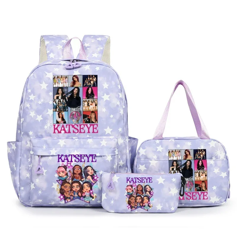 sac à dos katseye music avec imprimé neige, capacité 3 pièces, pour étudiants du collège/lycée, avec sac à déjeuner, sac de voyage, mochila pour femme