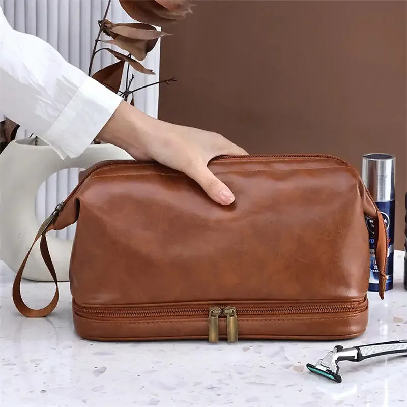 trousse de toilette en cuir pour hommes et femmes, kit dopp, trousse de toilette suspendue pour hommes, trousse de toilette de voyage pour voyager, grand sac à cosmétiques pour t