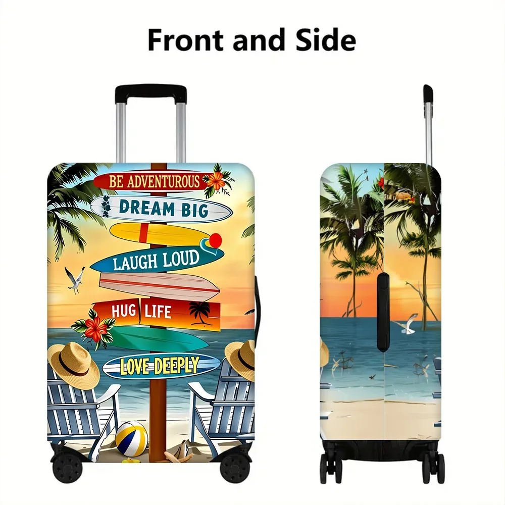 1 housse de bagage imprimée pour voyage à la plage, pour bagages de 18 à 32 pouces ; accessoires de voyage anti-poussière et élastiques pour une protection efficace