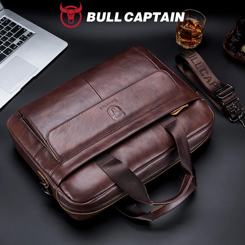 bullcaptain sac pour hommes en cuir véritable porte-documents pour ordinateur portable 14 messager sac en cuir pour hommes portefeuille d'affaires pour document a4