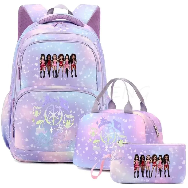 sac à dos katseye pour femmes, 3 pièces/ensemble, sac d'école pour étudiants, grande capacité, sac de voyage en plein air, sac d'école pour étudiants avec dessin animé