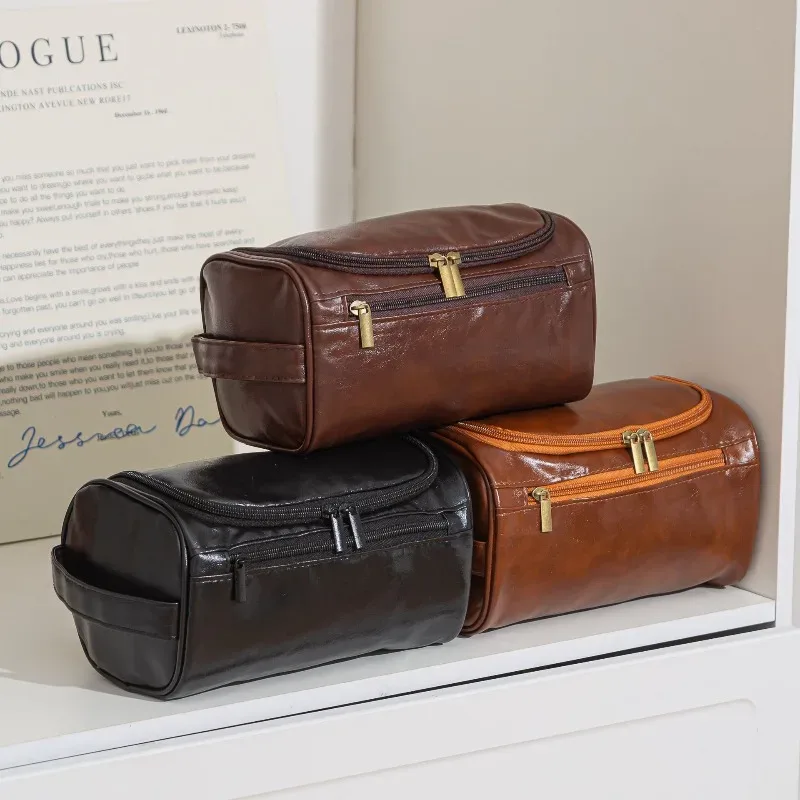 Trousse de Toilette en Cuir pour Hommes et Femmes, Trousse de Toilette Suspendue pour Hommes, Trousse de Toilette de Voyage, Grande Trousse à Cosmétiques pour Voyage