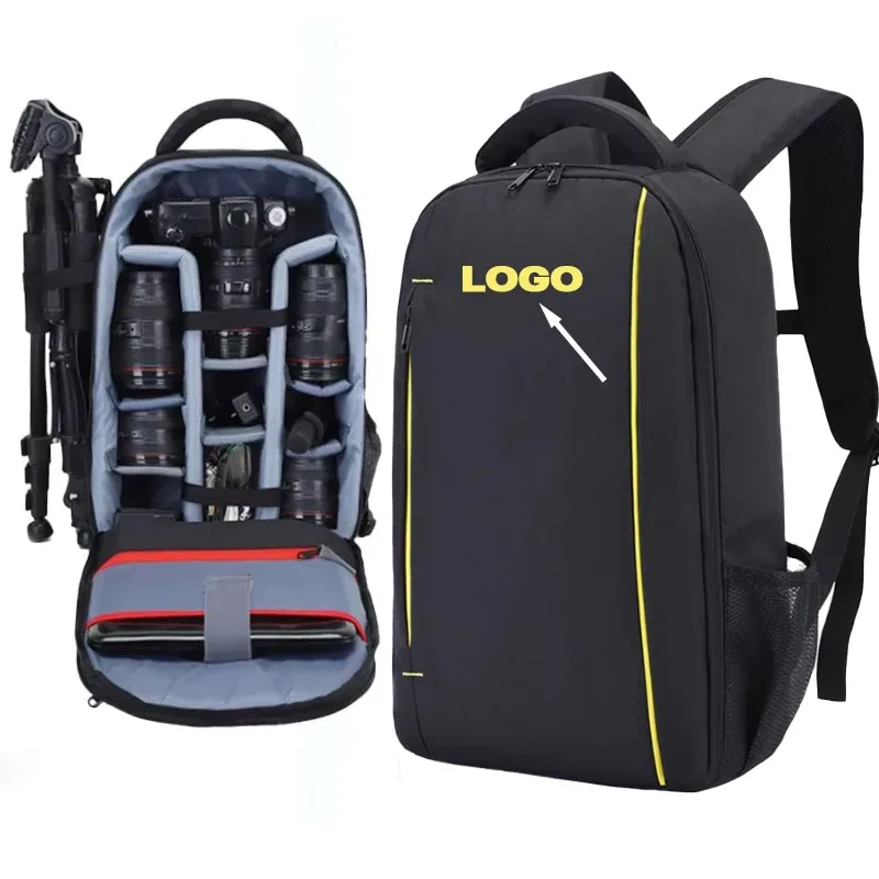 sac pour appareil photo professionnel de grande capacité, sac à dos de photographie en nylon imperméable et résistant à l'usure, personnalisé gratuitement avec votre logo
