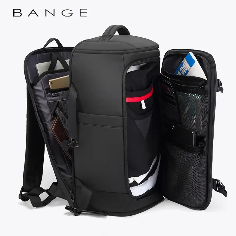 Bange Nouveau sac à dos de voyage pour homme, sac à dos imperméable de grande capacité pour la randonnée et le camping, sac à dos de transport avec compartiment pour chaussures