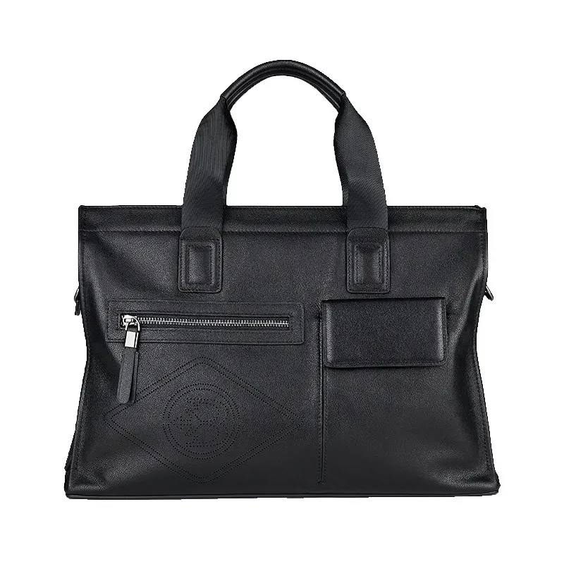 porte-documents en cuir pour hommes, fourre-tout d'affaires de grande capacité, sac à main tendance, véritable première couche de peau de vache