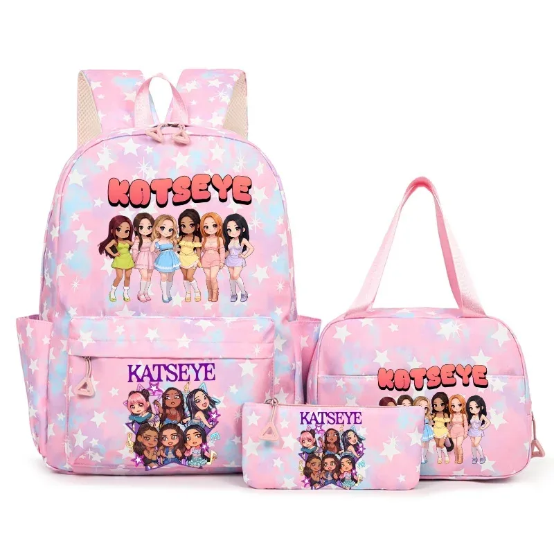 sac à dos katseye music avec imprimé neige, capacité 3 pièces, pour étudiants du collège/lycée, avec sac à déjeuner, sac de voyage, mochila pour femme