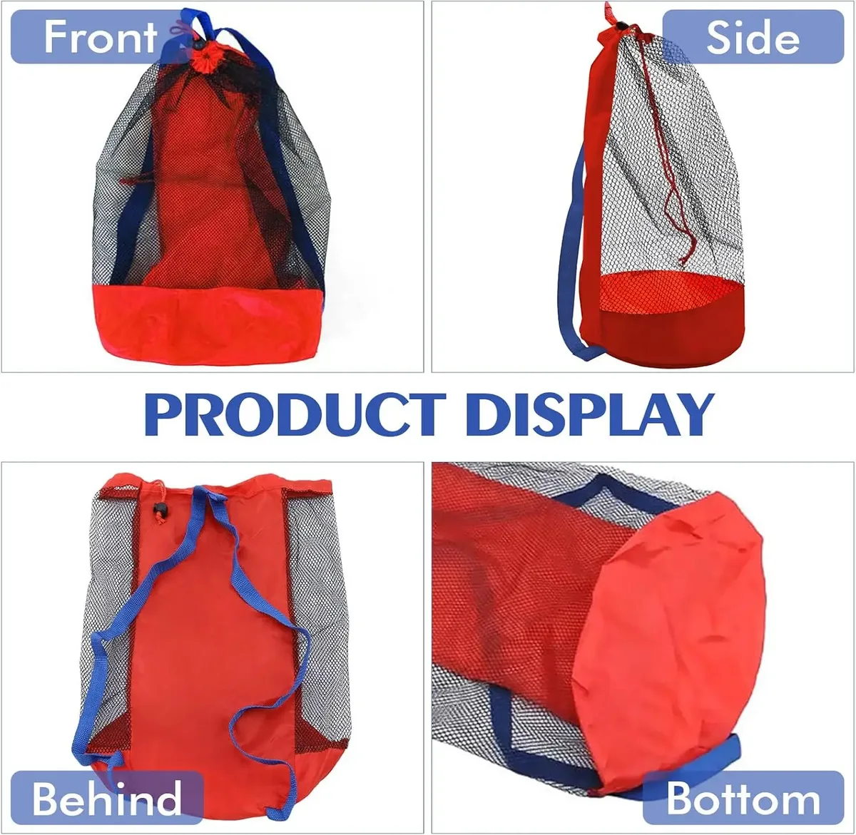 sac de plage en filet avec cordon de serrage, sac à dos pliable, pochette de rangement pour jouets, sac de plage grande capacité avec sangles réglables, sac de natation