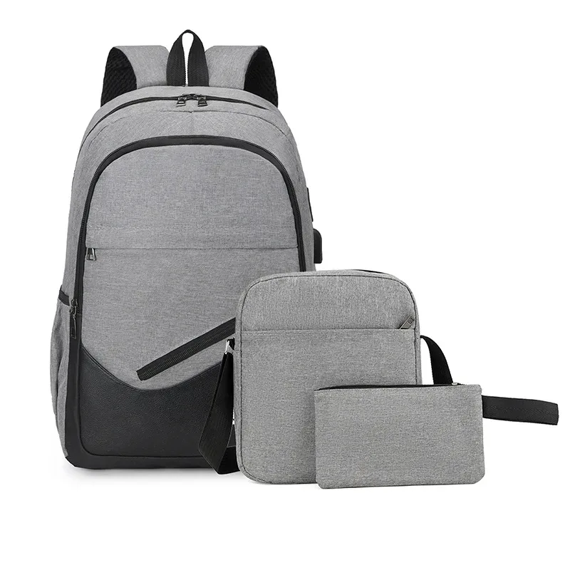 sac à dos léger en nylon pour ordinateur portable, 3 pièces, résistant à l'eau, chargeur usb, unisexe, grande capacité, sac à bandoulière pour l'école et les voyages