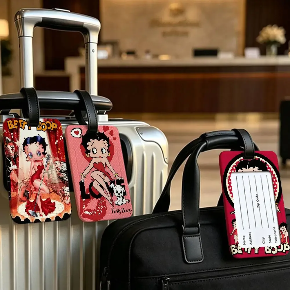 étiquette de bagage anti-perte en pvc avec motif de dessin animé b-betty b-boop, porte-carte d'identité, étiquette de nom pour voyage en plein air.