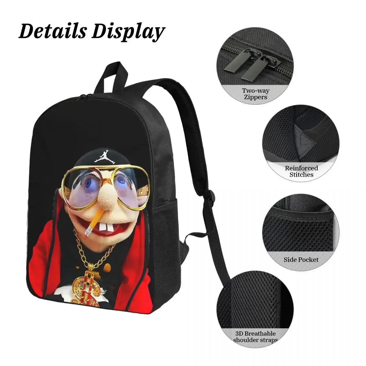 sml rappeur jeffy sac à dos étudiant garçons filles bookbag sac d'école ordinateur portable sacs à bandoulière 3ps sac à déjeuner isolé trousse à crayons