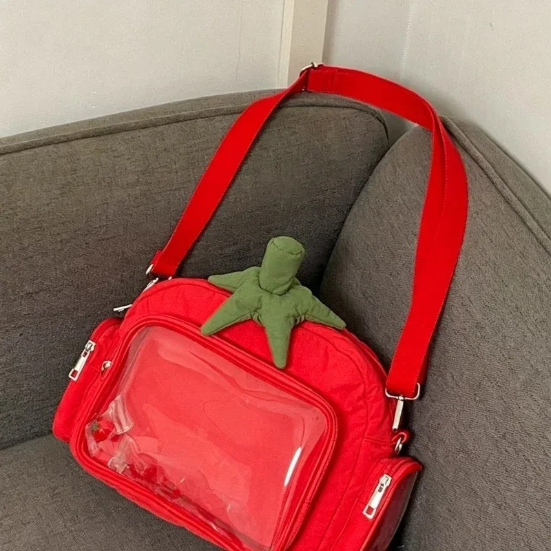 sac à dos créatif tomate et carotte, plusieurs poches, sac ita transparent à bandoulière, sacs à dos en peluche doux, sacs à bandoulière grande capacité