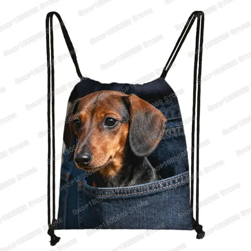 sac de poche imprimé animal pour femme, sac à cordon de serrage, chat mignon et chien, sacs de rangement de loisirs, sac à dos pour adolescent, porte-chaussures pour cadeau de voyage