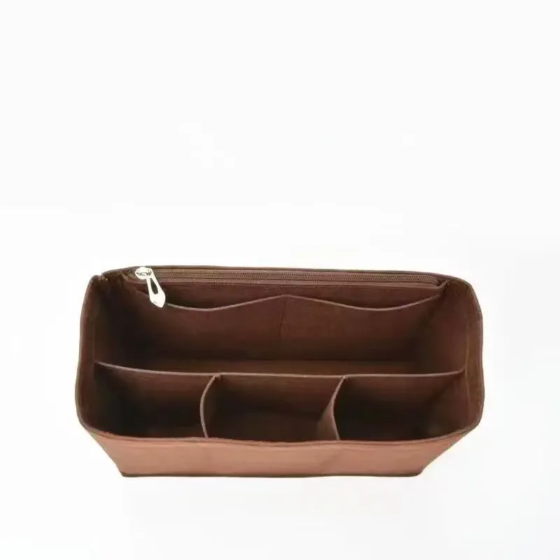 organisateur de sac à main en feutre marron avec poche zippée, doublure multi-compartiments pour sac fourre-tout, pour le travail, les voyages, le rangement (sac non inclus)