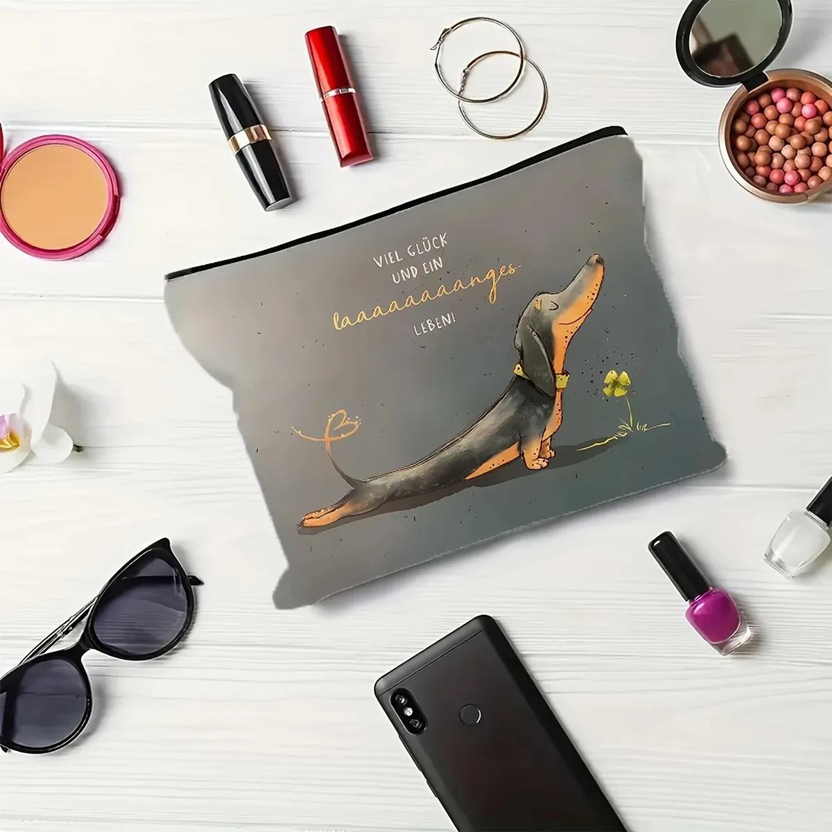 un joli sac de maquillage teckel-sac de maquillage portable multifonctionnel de grande capacité, petit sac de rangement à fermeture éclair de voyage parfait