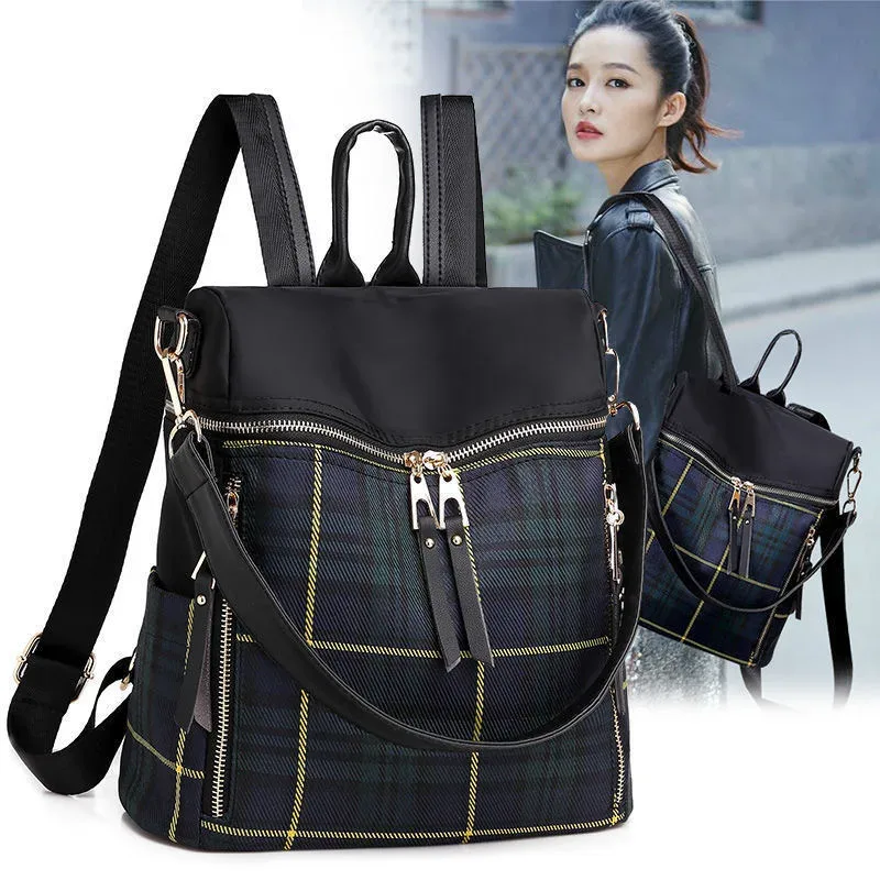 sac à dos vintage à carreaux antivol 3 en 1, sac à bandoulière convertible, sac à main en nylon résistant à l'eau pour femmes, pour les trajets quotidiens