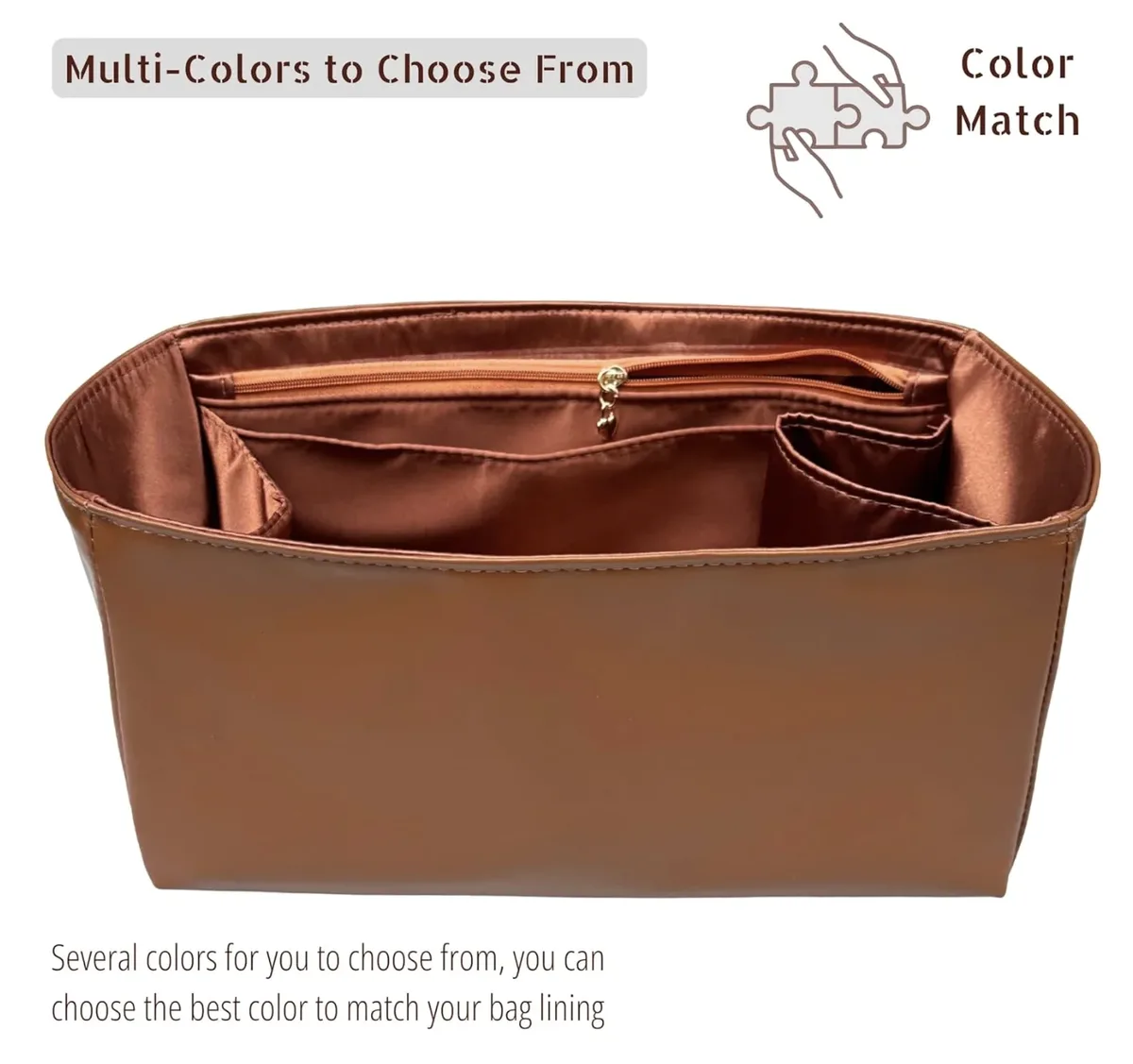 organisateur compatible avec les sacs speedy, 20, 25, 30, 35, 40, insert pour sac à main, doublure en soie, cuir vegan imperméable avec poche zippée