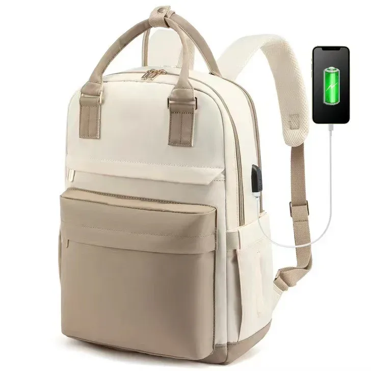 sac à dos décontracté pour femme, sac à main en nylon imperméable et tendance, sac à dos pour ordinateur portable de 15,6 pouces avec port usb pour voyage et randonnée