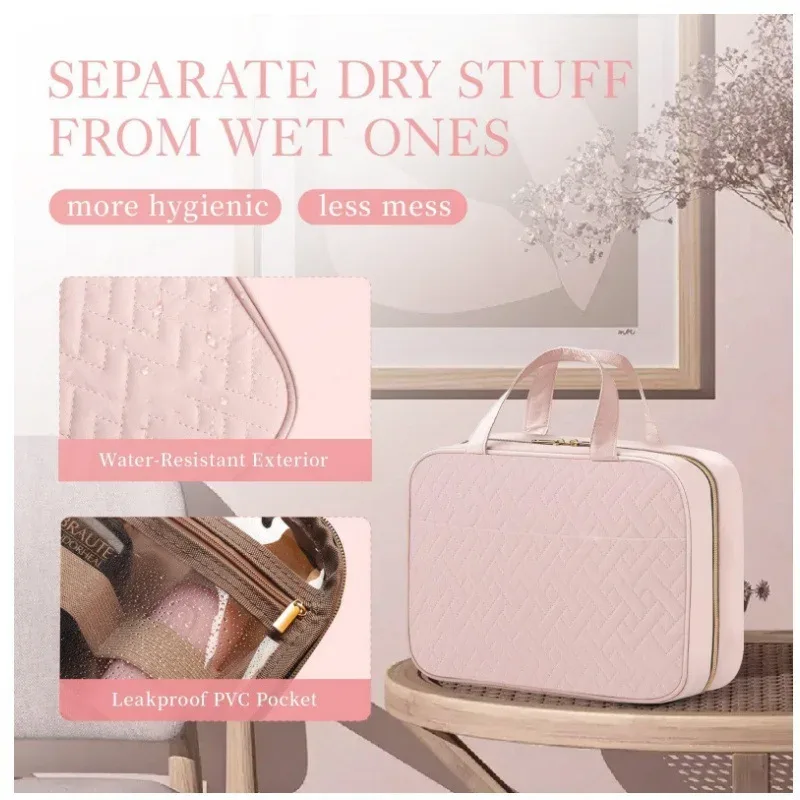 trousse de toilette sac de voyage avec crochet de suspension, trousse de maquillage résistante à l'eau organisateur de voyage pour accessoires, shampoing,