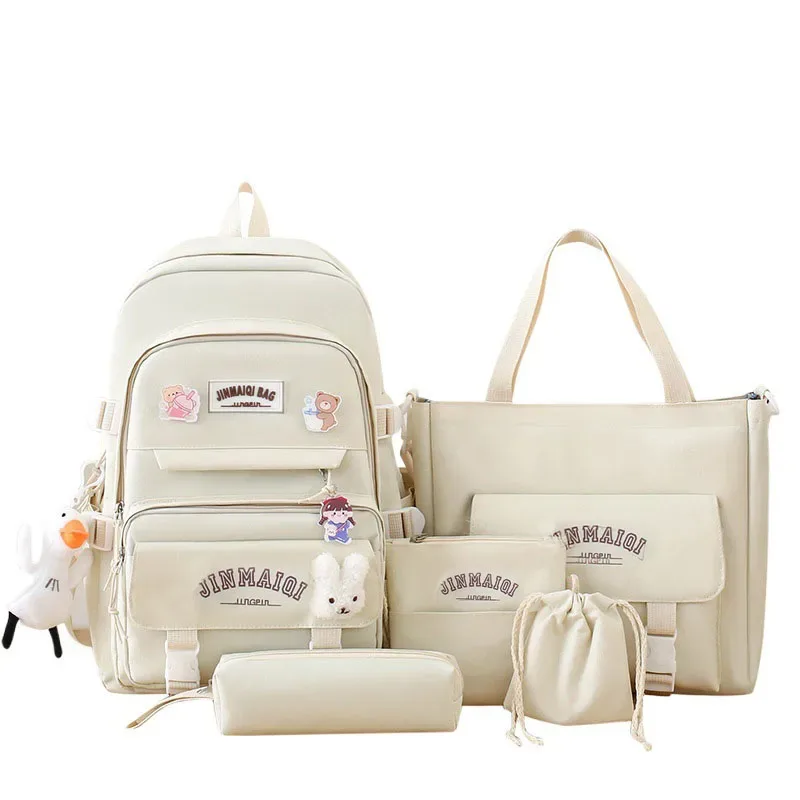 ensemble de 5 pendentifs gratuits, style forêt, version coréenne, sac à dos décontracté pour étudiantes harajuku pour lycéennes, grande capacité
