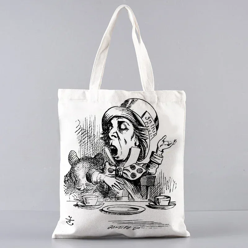 sac fourre-tout en toile alice au pays des merveilles, sac à main à bandoulière pour femmes, sac à livres portable pour étudiants, sac de courses quotidien pour filles