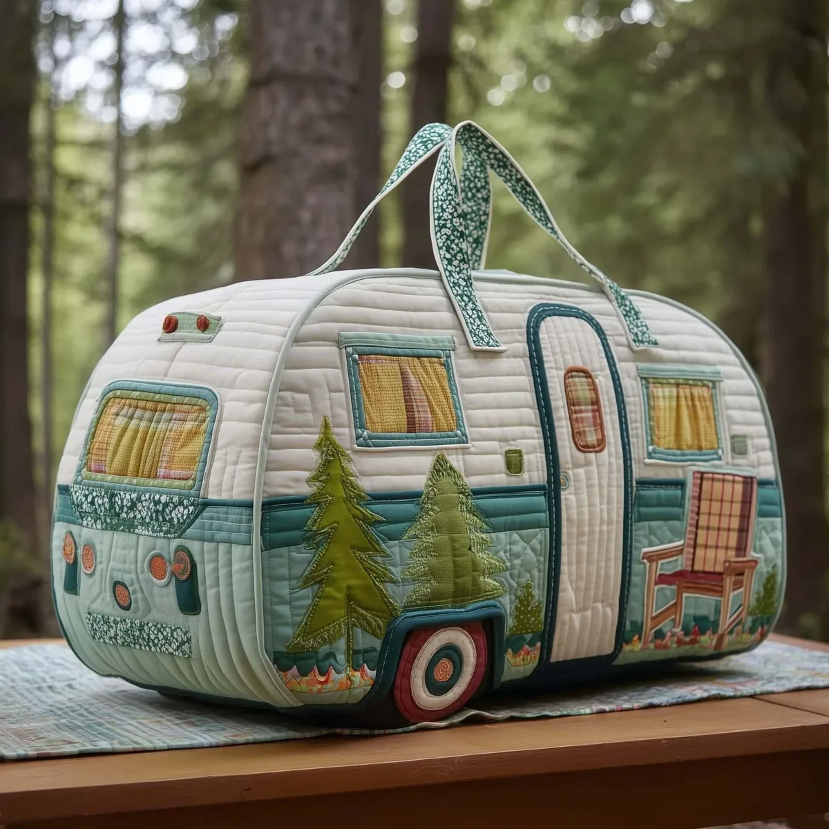 sac de voyage matelassé à bretelles réglables, en forme de voiture de camping, grande capacité, imprimé, pour la gym, le camping, la plage et les activités de plein air
