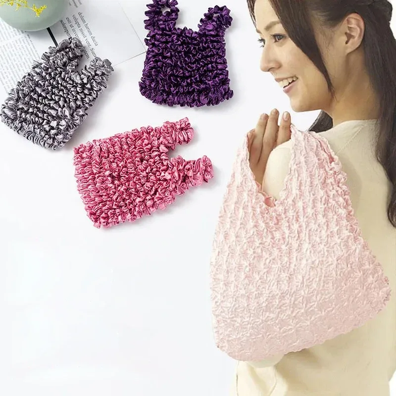 nouvelle expansion pli plissé flexible extensible mini sac à provisions grande capacité bulle élastique portable sac à main fourre-tout sac de rangement