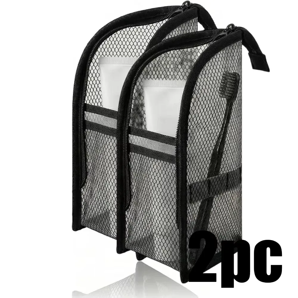 1/2 pièces trousse de toilette de voyage portable en maille, sac à cosmétiques autoportant en eva imperméable, organisateur de rangement pliable pour salle de bain, gym, hôtel