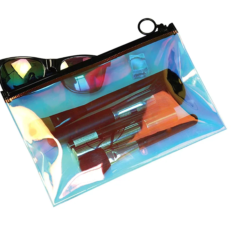 sac à cosmétiques transparent laser pour femmes, joli sac de maquillage, pochette étanche pour voyage, lavage, trousse de beauté, organisateur