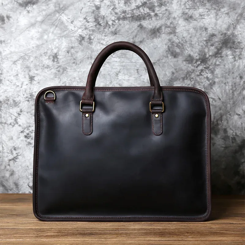 nzpj porte-documents en cuir pour hommes sac à main rétro couche supérieure en peau de vache pochette d'ordinateur sac à bandoulière en cuir de cheval fou sac de luxe