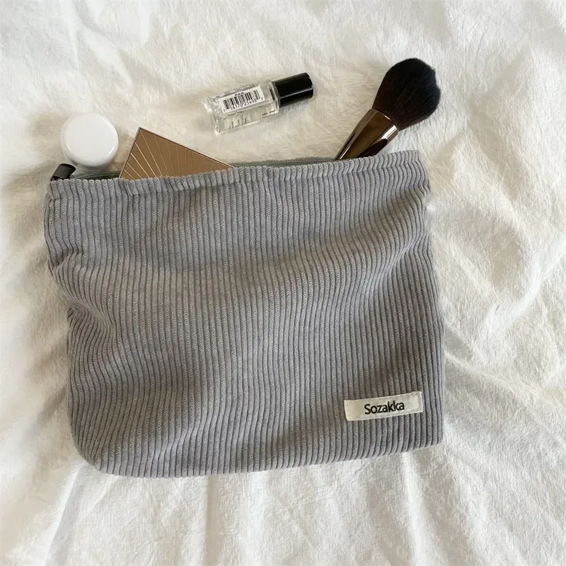 sac à cosmétiques en velours côtelé coréen, petite pochette de maquillage, trousse de toilette de voyage portable pour femmes, nécessaire de rangement, étui à crayons mignon pour étudiant