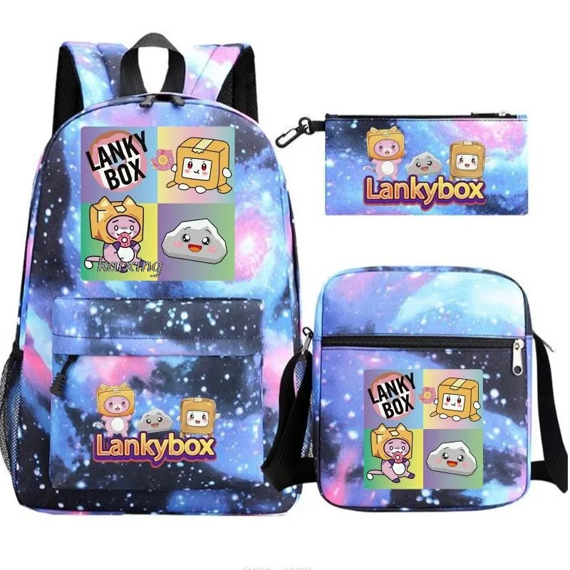 sac à dos tendance lankybox camouflage 3 pièces, grande capacité, pour adolescents, ordinateur portable, école, avec sac à bandoulière, anime, hommes, voyage, mochilas, cadeau