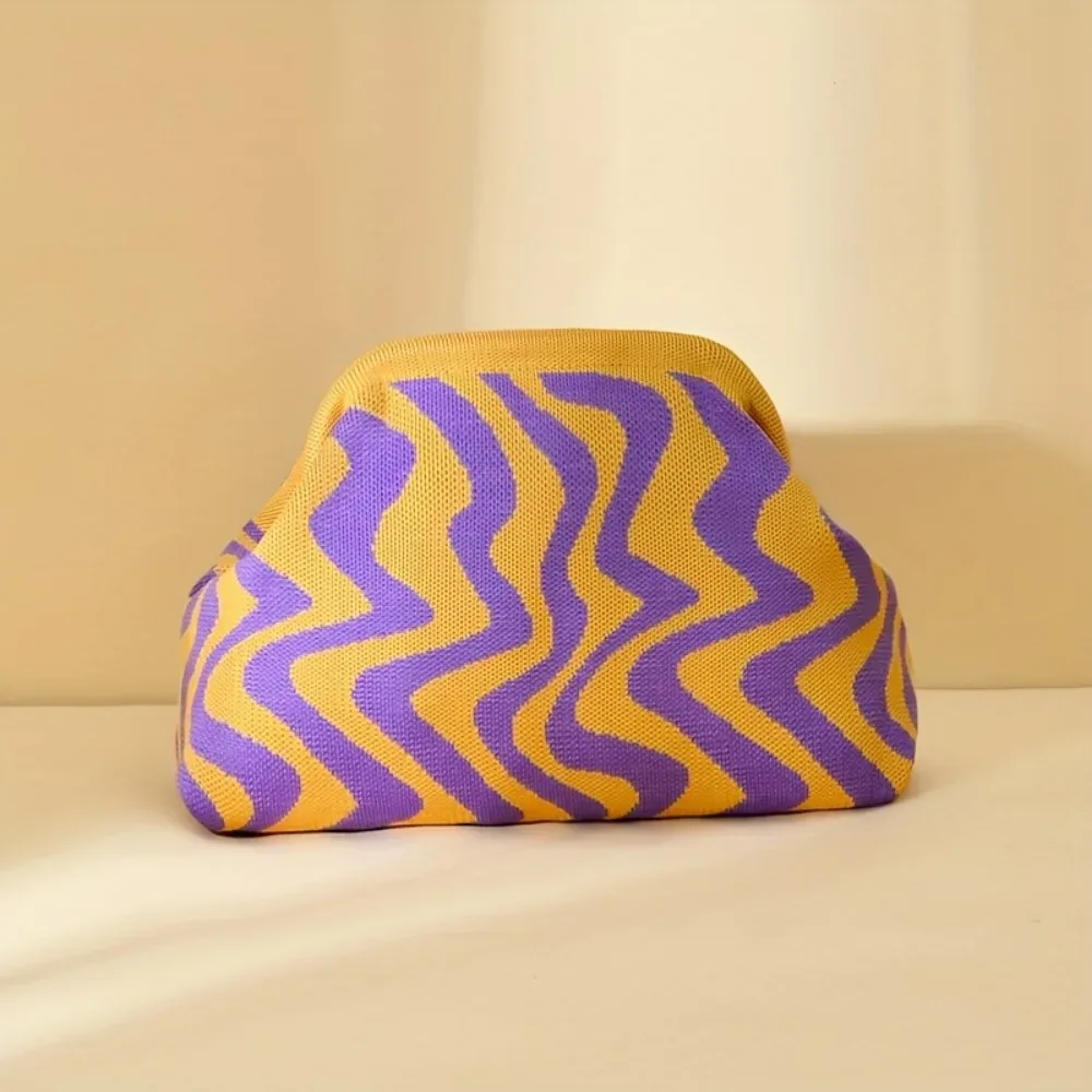 pochette à maquillage tricotée à rayures géométriques, sac de rangement cosmétique portable, pochette de voyage, trousse de toilette pour femmes, grande capacité pour usage quotidien