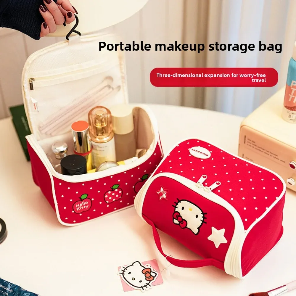 trousse de maquillage hello kitty à imprimé pomme, très attrayante, grande capacité, durable, idéale pour les voyages et les déplacements professionnels, portable